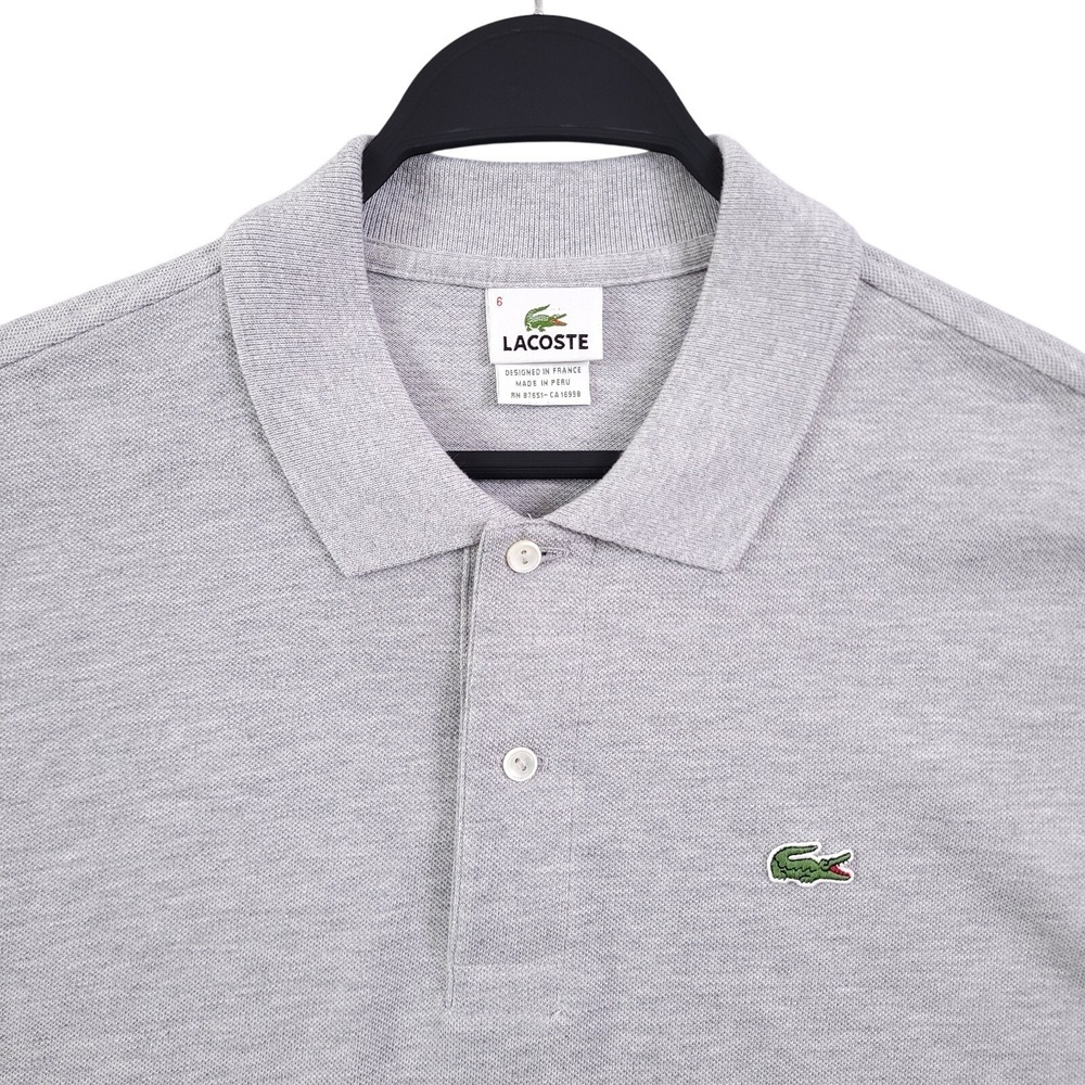Lacoste Polo Shirt Men XL 6 Gray Heather Pique Cotton Knit Gator Logo
